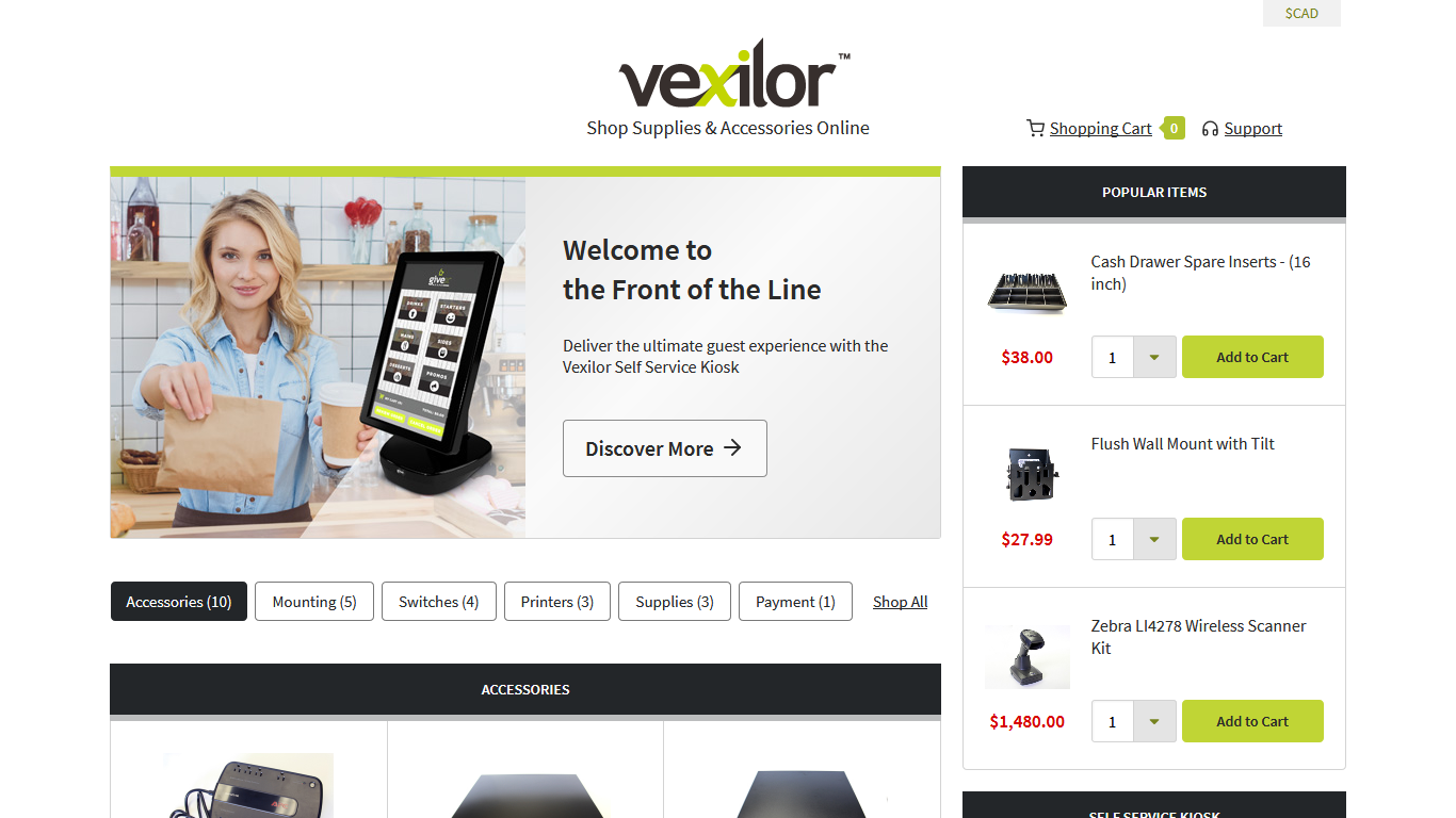 Screenshot of Vexilor Supplies Store's homepage