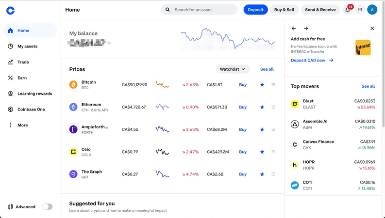 Screenshot from coinbase.com web app's logged-in dashboard