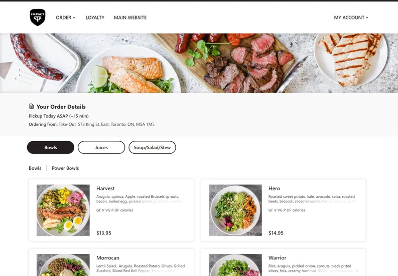 Screenshot from Impact Kitchen's Online Ordering PWA