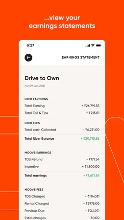 Moove app store screenshot showing an earning statement details screen