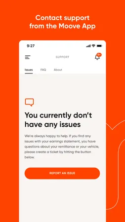 Moove app store screenshot showing a support module screen